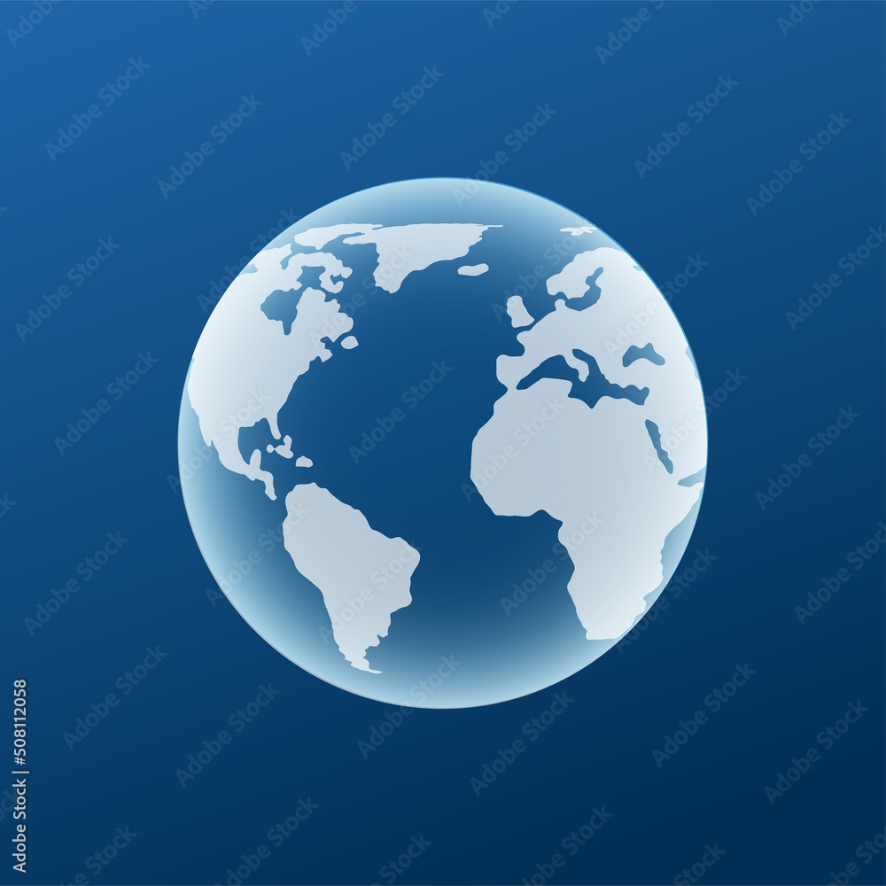 White luminous futuristic hologram of earth planet. Blue background. Vector illustration