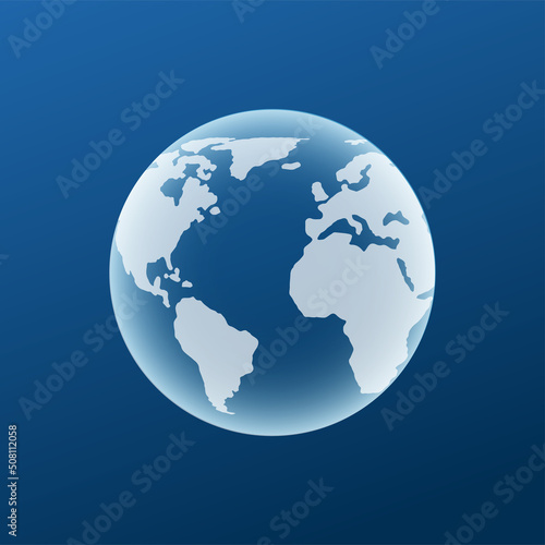 White luminous futuristic hologram of earth planet. Blue background. Vector illustration