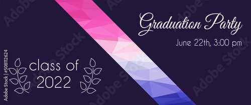 Template announcement or invitation to Graduation party of 2022 for school, college, university. Postcard for holiday, ceremony, prom, event. Horizontal banner. Vector illustration