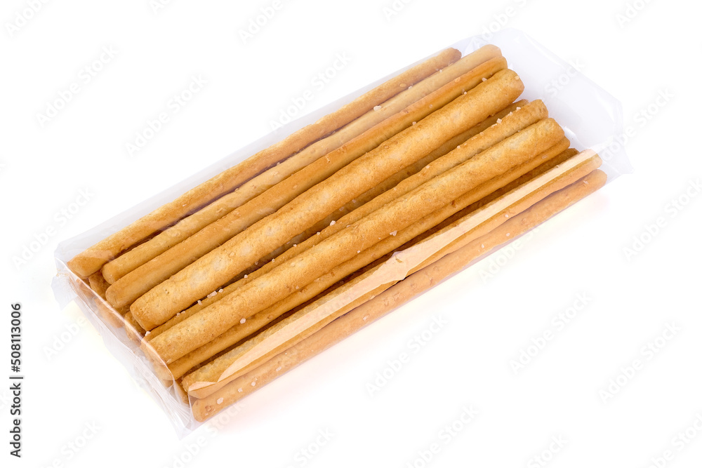 Cheese stick, Breadsticks with sesame, isolated on white background.