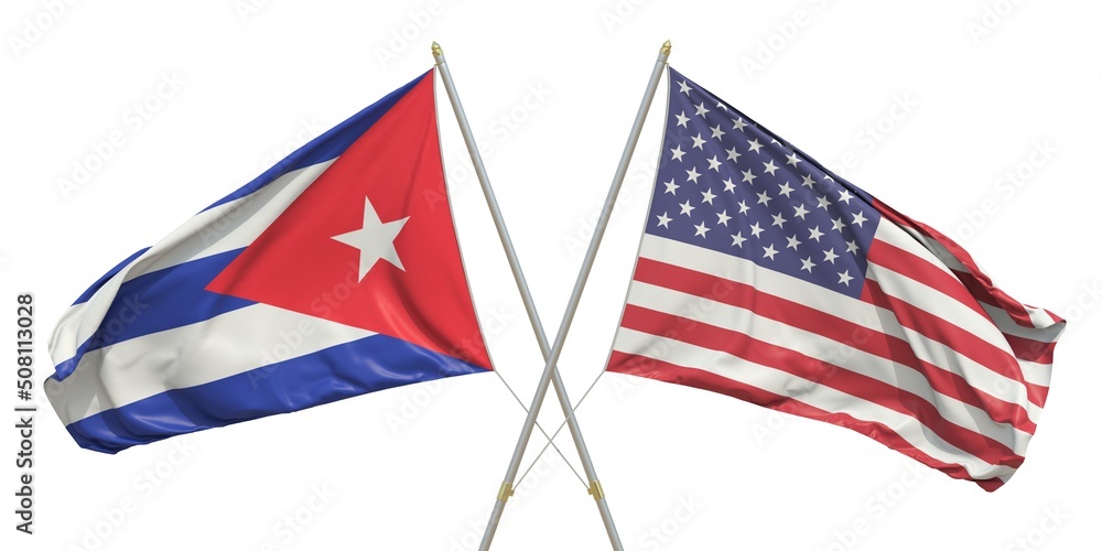 Flags of the USA and Cuba on white background. 3D rendering