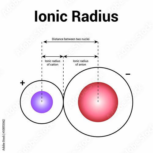 types of atomic radius of a chemical element. Ionic radius vector illustration isolated on white background photo