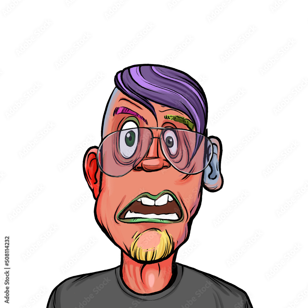 Caricature humor illustration of imaginary cartoon person with funny facial expression isolated on white background Caricature humor illustration of imaginary cartoon person with funny facial expression isolated on white background