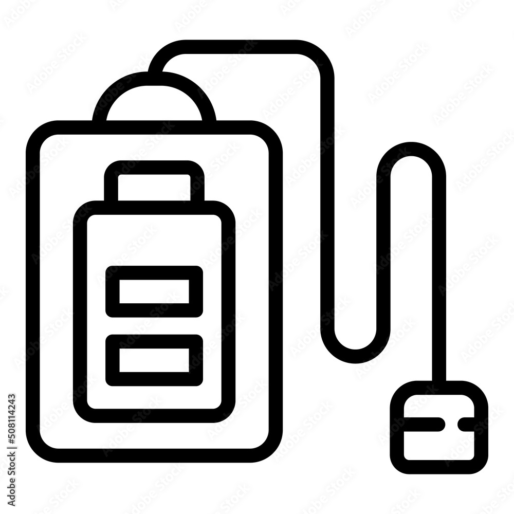 Low powerbank icon outline vector. Power battery. Cable energy Low powerbank icon outline vector. Power battery. Cable energy