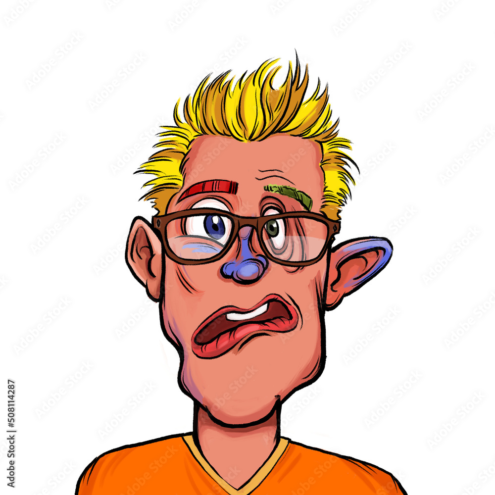 Caricature humor illustration of imaginary cartoon person with funny facial expression isolated on white background Caricature humor illustration of imaginary cartoon person with funny facial expression isolated on white background
