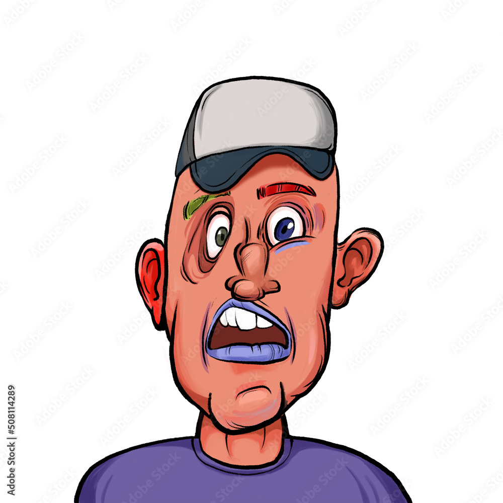 Caricature humor illustration of imaginary cartoon person with funny facial expression isolated on white background Caricature humor illustration of imaginary cartoon person with funny facial expression isolated on white background