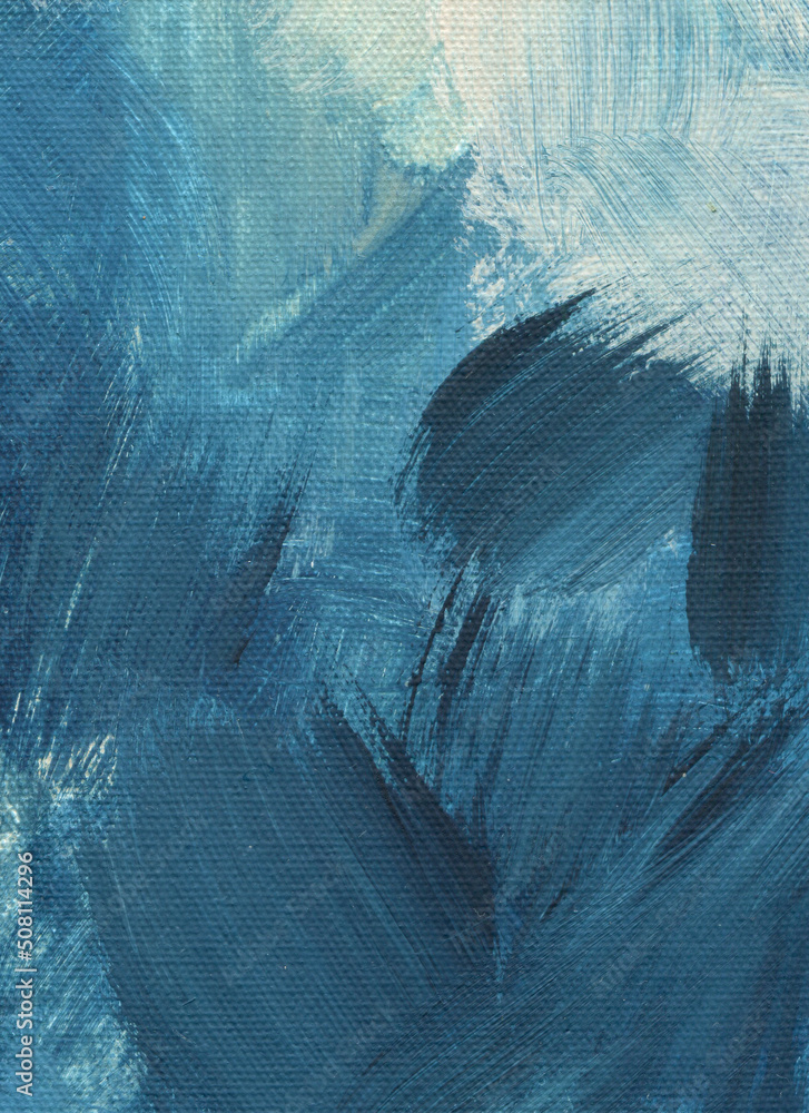 Blue acrylic abstract painting. Rough paint brush strokes on canvas ...