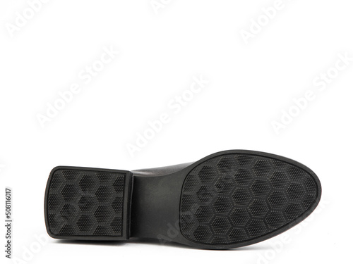 Obraz na płótnie Sole for shoes, bottom view. Shoe sole close-up isolated on white background. place for text. Element of boots. Concept of production of shoe. w salonie