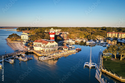 Aerial View of Harbour Town and lighthouse on Hilton Head Island South Carolina