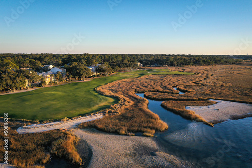 Aerial View of golf course at Harbour Town  on Hilton Head Island South Carolina