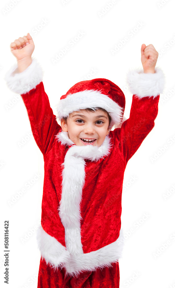Little Santa is Jumping with Happiness on White Background Little Santa is Jumping with Happiness on White Background