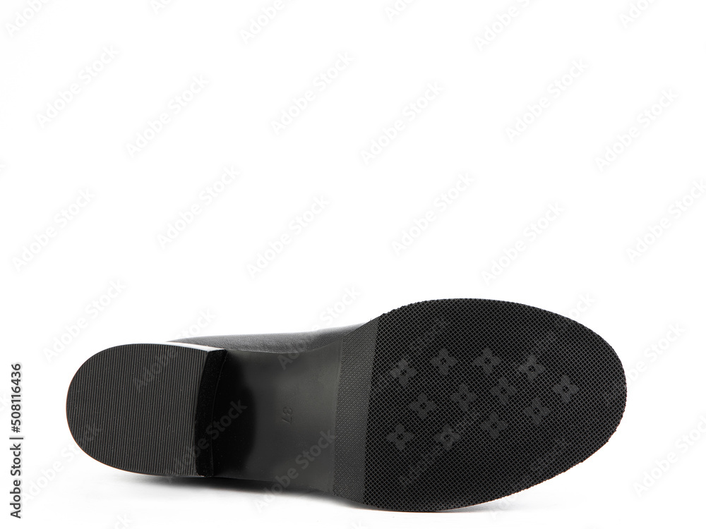 Sole for shoes, bottom view. Shoe sole close-up isolated on white background. place for text. Element of boots. Concept of production of shoe.