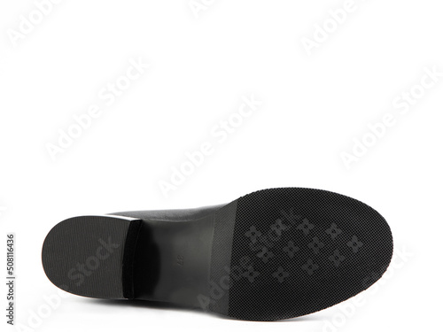 Obraz na płótnie Sole for shoes, bottom view. Shoe sole close-up isolated on white background. place for text. Element of boots. Concept of production of shoe. w salonie