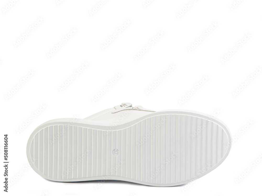 Sole for shoes, bottom view. Shoe sole close-up isolated on white background. place for text. Element of boots. Concept of production of shoe.