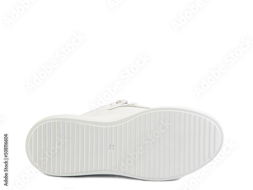Obraz na płótnie Sole for shoes, bottom view. Shoe sole close-up isolated on white background. place for text. Element of boots. Concept of production of shoe. w salonie