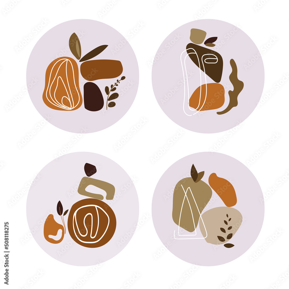 Set of vector covers with abstract organic shapes and botanical elements. different shapes, lines. Designs round icons for social media stories.Pastel natural trend colors. Set of vector covers with abstract organic shapes and botanical elements. different shapes, lines. Designs round icons for social media stories.Pastel natural trend colors.