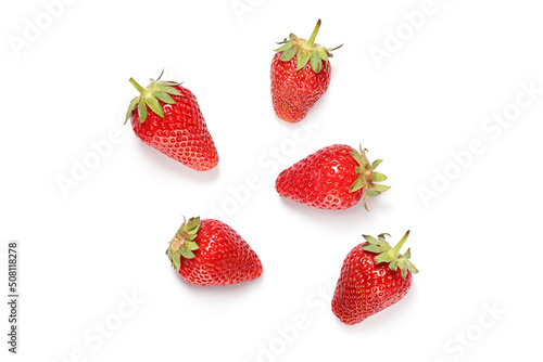 Studio shot of five strawberries