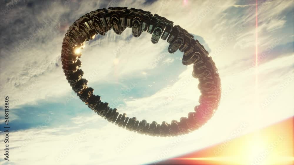 Highly detailed huge spaceship approaching to the Earth Highly detailed huge spaceship approaching to the Earth