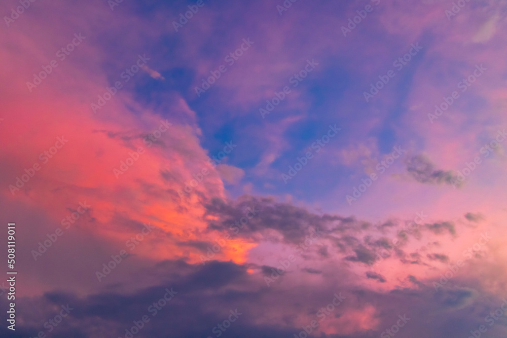 Naklejka premium Amazing colorful pink violet blue and purple sunset sky panorama.