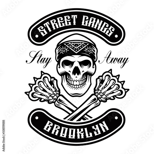 Vintage skull in bandana with brass knuckles, t -shirt design