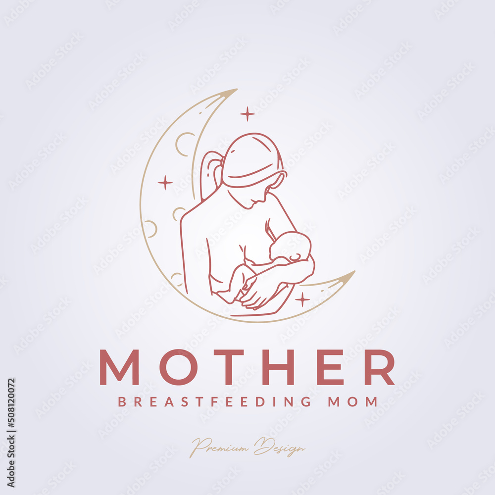 mom breastfeeding, mother and baby logo vector illustration design, minimal abstract line art logo icon