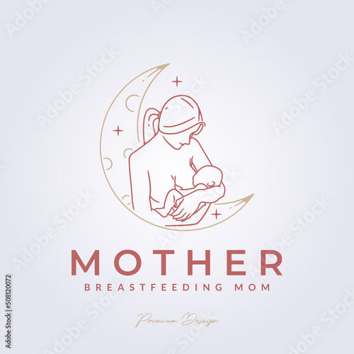 mom breastfeeding, mother and baby logo vector illustration design, minimal abstract line art logo icon