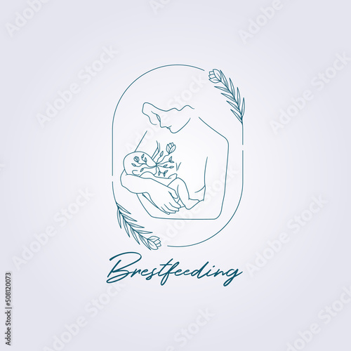 abstract breastfeeding mother flower badge logo vector illustration design, minimal line art icon symbol logo