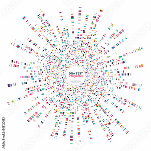 Dna test chart infographic. Vector chromosome research datum. Genetic structure background for biotechnology development. Big data science visualization.