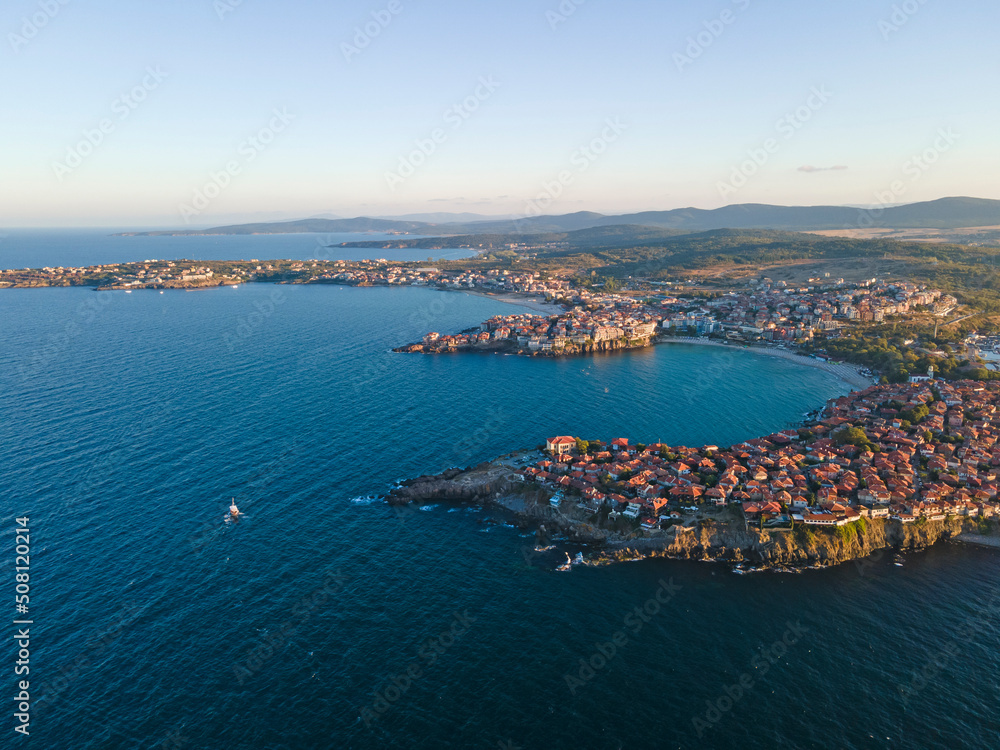 Aerial sunset view of old town of Sozopol, Bulgaria Aerial sunset view of old town of Sozopol, Bulgaria