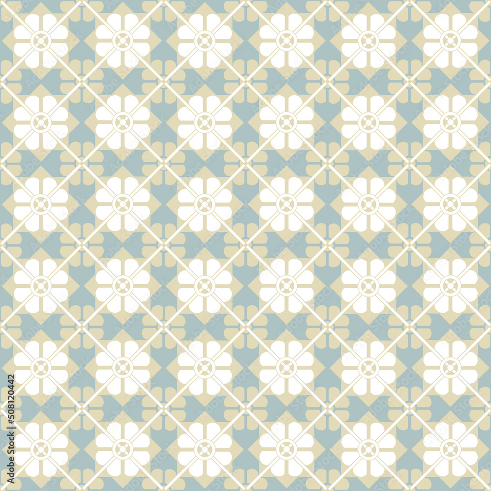 Abstract seamless pattern. Mosaic floral diagonal tile ornamental background. Muslim line ornament in arab orient style