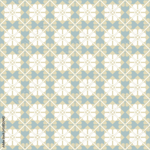 Abstract seamless pattern. Mosaic floral diagonal tile ornamental background. Muslim line ornament in arab orient style
