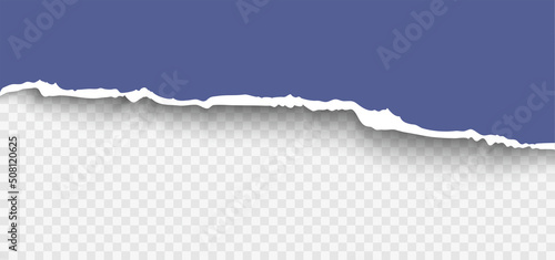 Scrap of torn blue paper with ripped edges. Damaged cardboard border realistic vector illustration