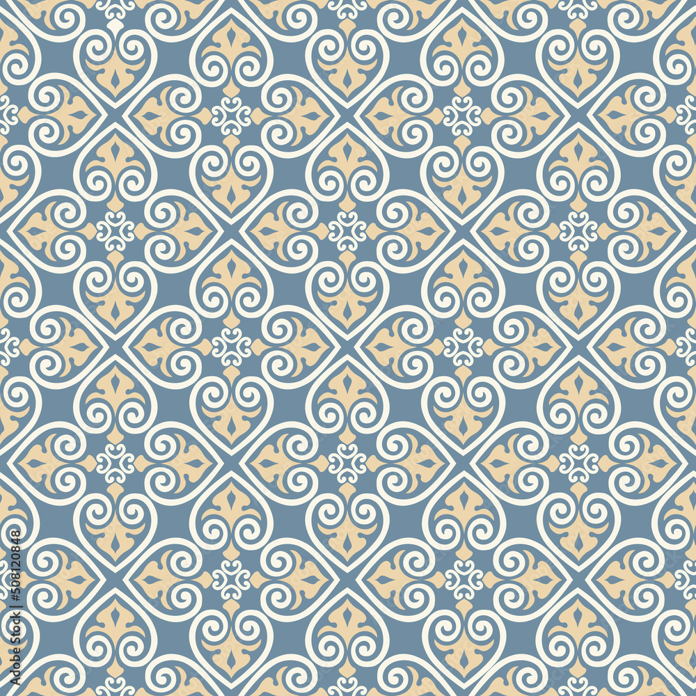 Seamless pattern with floral asian ornament. Abstract ornamental texture. Artistic diagonal flourish tile background in arab orient style