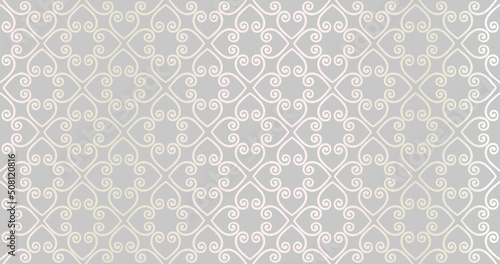 Abstract seamless pattern. Arabic line ornament with geometric shapes. Linear floral ornamental texture. Artistic backdrop in arab orient textile style.