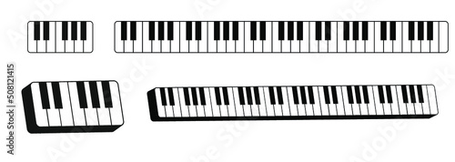 Piano keys set with 3D view. Digital piano keyboard with 61 keys. One octave piano keyboard fragment.