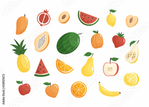 Set of colorful fruits and berries