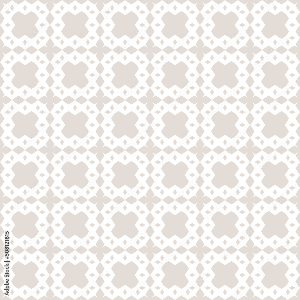 Vector geometric ornament in ethnic style. Abstract minimal seamless pattern with simple elements, squares, rhombuses, repeat tiles. Subtle tribal background texture. Folk motif. Beige and white color Vector geometric ornament in ethnic style. Abstract minimal seamless pattern with simple elements, squares, rhombuses, repeat tiles. Subtle tribal background texture. Folk motif. Beige and white color