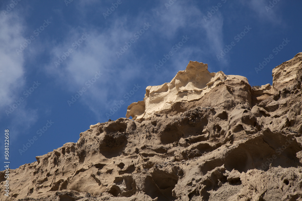 Fototapeta premium Gran Canaria, amazing sand stone erosion figures in ravines on Punta de las Arenas cape on the western part of the island, also called Playa de Artenara 