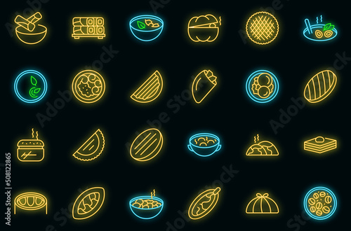 Azerbaijan cuisine icons set outline vector. Baklava culture. Fresh food vector neon