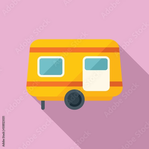 Trip trailer icon flat vector. Auto camper
