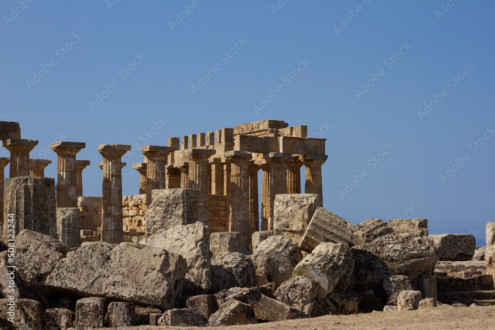 Ancient roman greek temple architecture in Selinunte, Sicily, Italy.