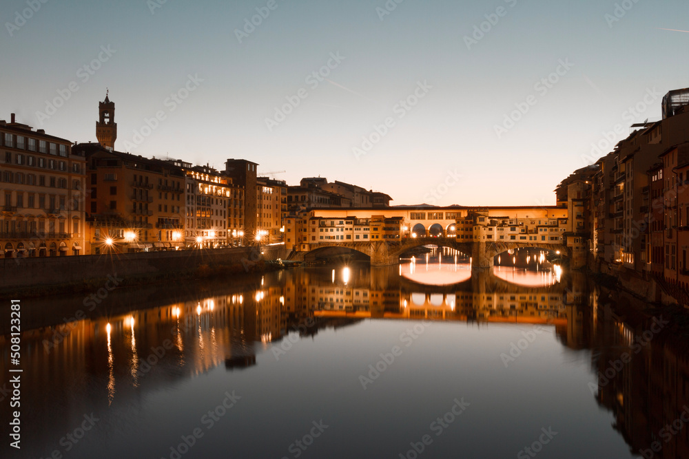 View of Ponte Vecchio at dawn, Florence, Italy