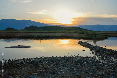 Beautiful sunset at Lake Natron in Tanzania