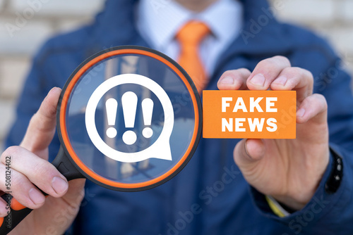 Concept of fake news. Hoax, fabricated data, false, disinformation social media technology. Fake news for people propaganda. Information war. photo