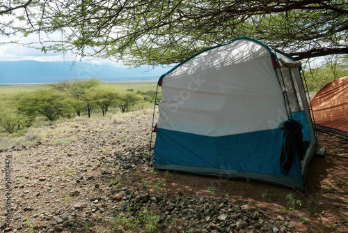 Tents on a campsite in the wild at Shompole Conservancy in Kajiado, Kenya