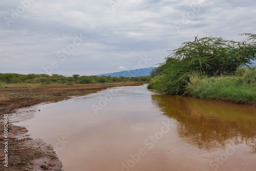 Scenic view of Ewaso Nyiro River flowing into Lake Natron in Tanzania