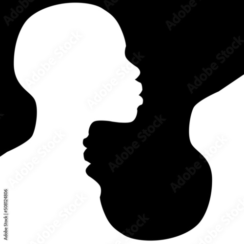 Mental health awareness. Metaphor of bipolar disorder mind, mood disorder. Double face silhouette of a man. Split, Dual personality concept background, banner with copy space for text. Psychology