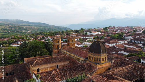 aerial view of barichara cathedral in colombia photo