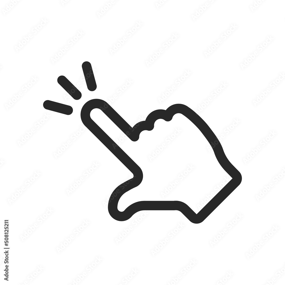Clicking finger icon, Click vector pictogram. Hand pointer isolated on white background. Clicking finger icon, Click vector pictogram. Hand pointer isolated on white background.