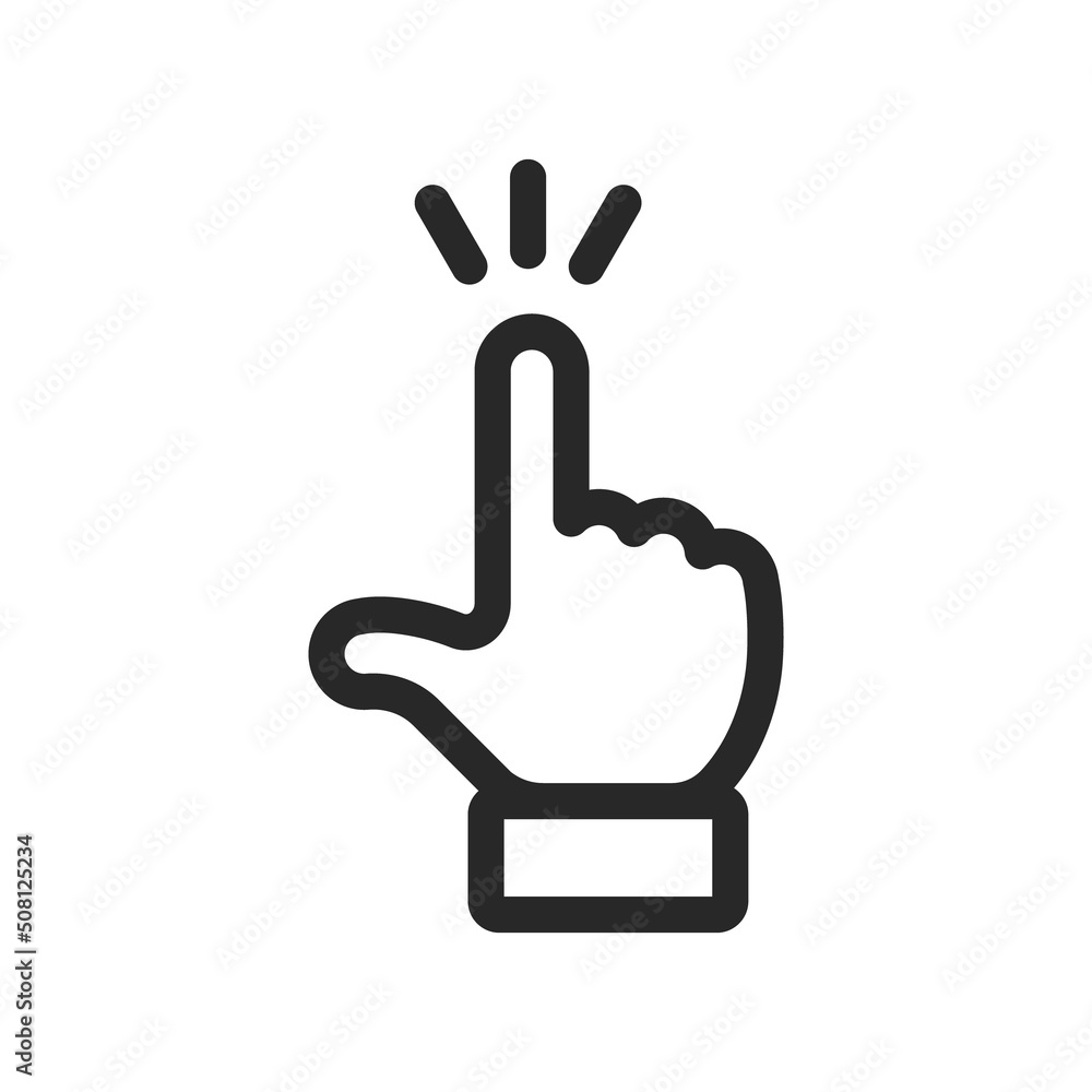 Clicking finger icon, Click vector pictogram. Hand pointer isolated on white background. Clicking finger icon, Click vector pictogram. Hand pointer isolated on white background.